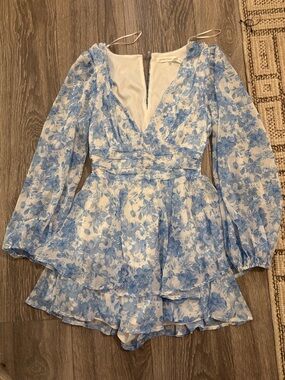 Altar'd State White Dress with Blue Floral Print